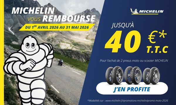 Jusqu’à 40 €* offerts sur vos pneus moto ou scooter Michelin !
