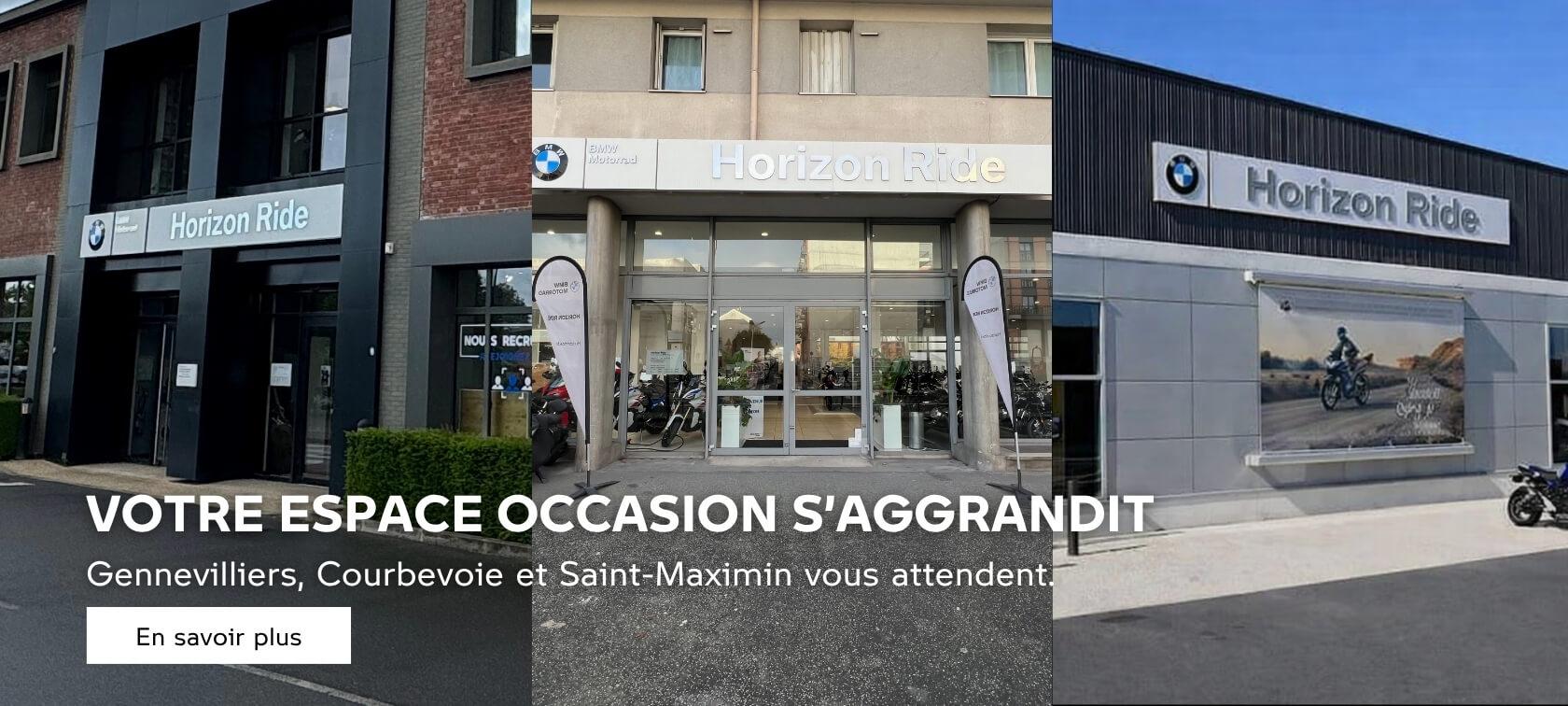 Les espaces d'occasion Horizon Ride s’agrandissent : La Défense, Gennevilliers, Saint-Maximin.